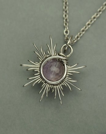 Wisiorek słoneczko ametyst wire wrapping słońce, Agata Rozanska