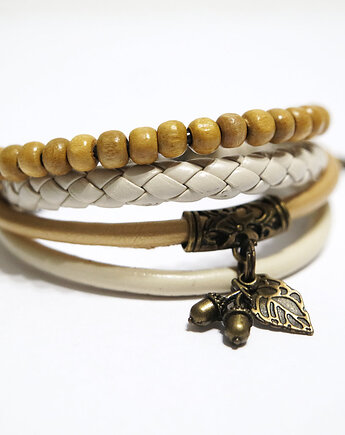 Bransoletka - Dębowa, koraliki drewniane - rzemienie, yenoo