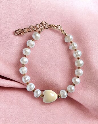 Bransoletka : PERŁY naturalne i ceramiczne serduszko : pastelowe żółte, kaktusia