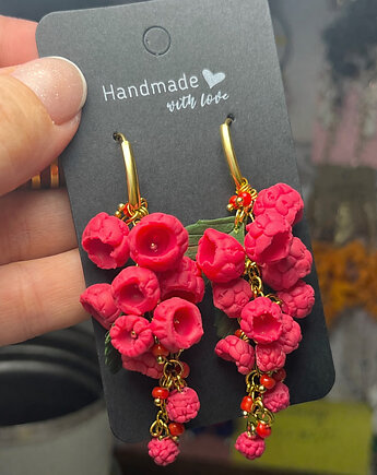Kolczyki malina wiszące polimerowa glina ręcznie robione, MariaPolymer