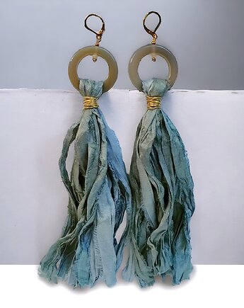 UNIKATOWE kolczyki : jedwab : bardzo długie : Sari 009, kaktusia