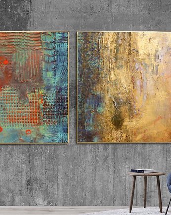 Kontrast i złoto dyptyk - wielki obraz na płótnie 2szt 110x110, art and texture