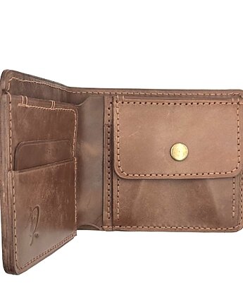 Ciemno-brązowy portfel na bilon uszyty ręcznie ze skóry., Rkabags