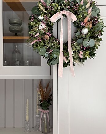 Wianek wiosenny/wielkanocny - PINK FLOWERS, MOM&SISdekorują