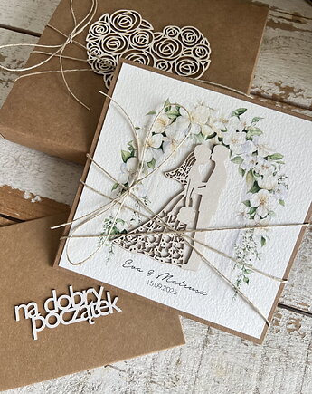 Wyjątkowa kartka ślubna, na ślub w pudełku ręcznie robiona, sorte