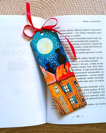 Artystyczna zakładka z drewna - koty, ajlla