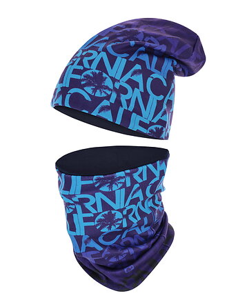 Zestaw czapka z kominem granatowy dla morsa ciepły polarowy bawełniany, Malokee