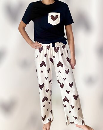 Piżama Unisex bawełniana w beżowe serca, HisOutfit