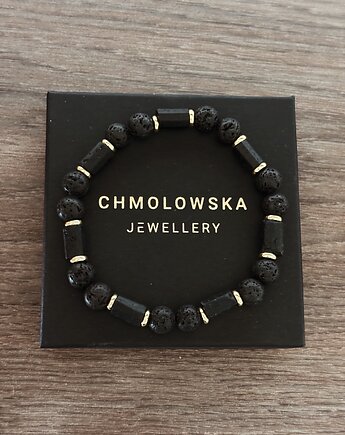 Bransoletka Męska Turmalin czarny i Lawa wulkaniczna, Chmolowska Jewellery