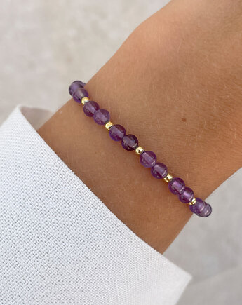 Bransoletka na gumce z ametystu z hematytem, Bring Biżuteria