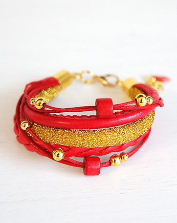 Bransoletka - Czerwona - złota
