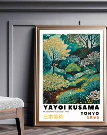 PLAKAT dekoracyjny las drzewa Yayoi Kusama,  poster zielony, black dot studio