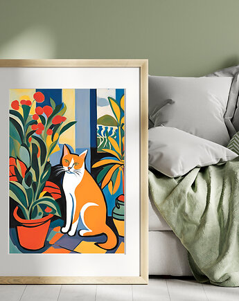 PLAKAT  rudy kot, Matisse obraz, kolorowa dekoracja ścienna, black dot studio