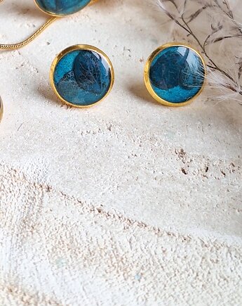 Kolczyki z hortensją i turkusową akwarelą, Slow Jewelry