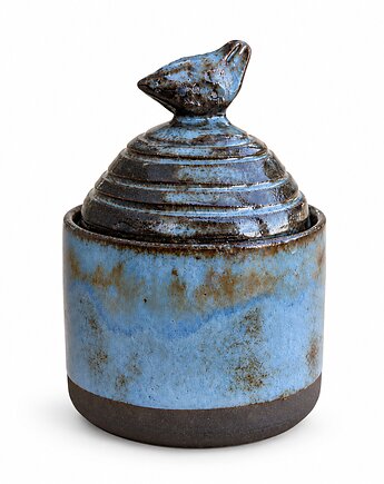 Ceramiczny pojemnik z pokrywką i ptaszkiem, NOWdeco