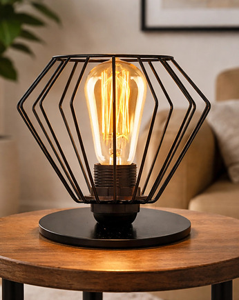 Czarna lampka nocna z drucianym kloszem NOGOYA LOFT, lampy loftowe LYSNE LOFT