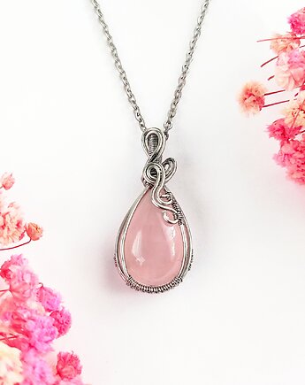 Naszyjnik Kwarc Różowy stal chirurgiczna wisiorek handmade wirewrapping, byNostawen
