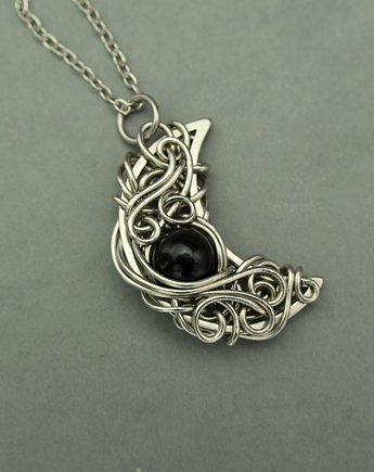 Wisiorek księżyc obsydian złocisty wire wrapping, Agata Rozanska