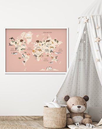 Plakat dziecięcy mapa świata kontynentów, TamTamTu