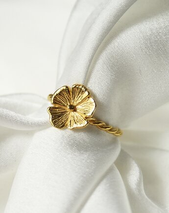 Srebrny pozłacany pierścionek Cosmos, z kwiatem,  polny kwiat, HerRing, Her Ring Biżuteria