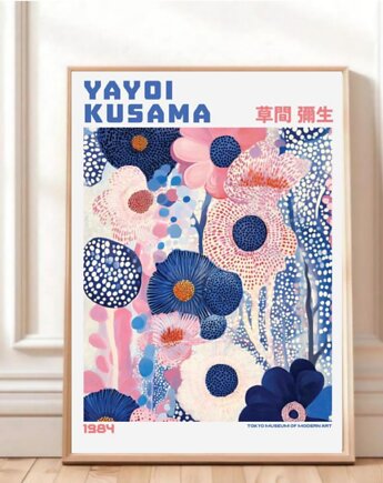 PLAKAT dekoracyjny , kwiaty Yayoi Kusama, łąka abstrakcyjna, black dot studio