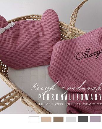 Kocyk wafelkowy personalizowany z poduszką 100x75cm kolory, Little Angels