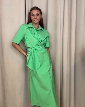 Sukienka wiązana w talii na zakładkę Verde, SOLO moda