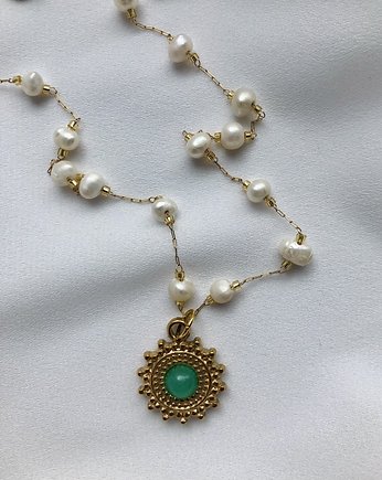 Naszyjnik z pereł i stali chirurgicznej Słońce, MaLa Jewellery