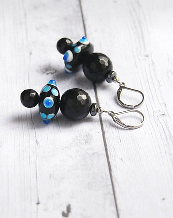 S A L E : UNIKATOWE kolczyki : ufo : lampwork, onyks, kaktusia