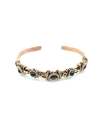 Miedziana bransoleta cuff z turmalinem i onyksem, Blue Pearl Art
