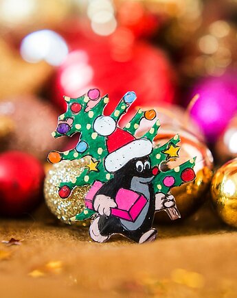 Broszka z krecikiem z choinką, Pintura