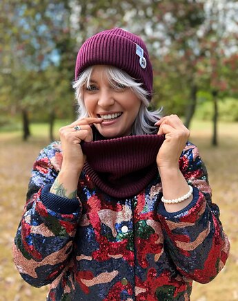 Czapka beanie z bawełny logo kolorowe Bordo, Brain Inside