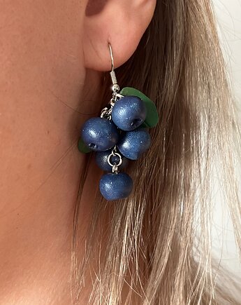 Kolczyki z borówkami, wiszące kolczyki z gliny polimerowej, MariaPolymer