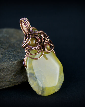 Wisiorek wire wrapping z żółtymi agatami, Blue Pearl Art