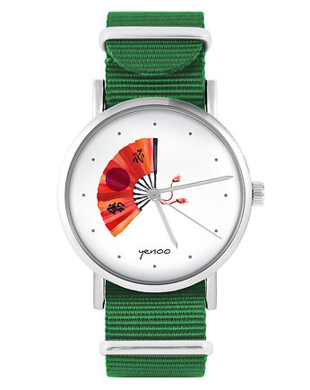 Zegarek - Japoński wachlarz - zielony, nylonowy, OSOBY - Prezent dla teścia