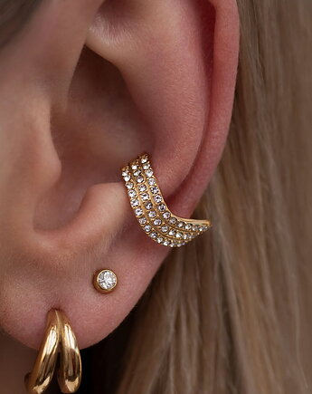 Złota nausznica z cyrkoniami ze stali chirurgicznej Paraiso Dione, Paraiso