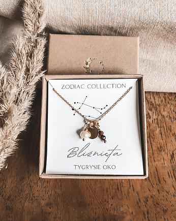 Naszyjnik znak zodiaku Bliźnięta tygrysie oko, Tiny Stone