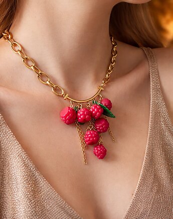 Naszyjnik z malinami, ręcznie robione maliny z glinki polimerowej, MariaPolymer