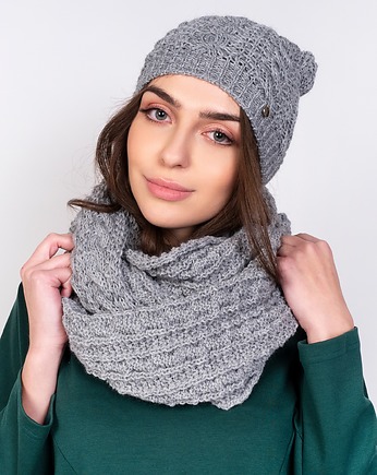 Ciepły i stylowy komplet czapka + szalik, szary, Lanti