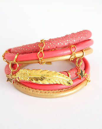 Bransoletka - Piórko, owijana - złota, różowa, yenoo