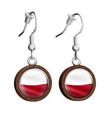 Kolczyki drewniane - Polska flaga - wiszące, yenoo
