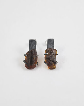 Dark Amber Srebro  - kolczyki oksydowane bursztyn, RA