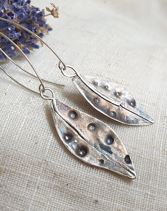 Kolczyki artystyczne srebrne oksydowane listki, Leaflay