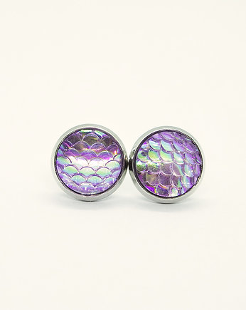 Kolczyki sztyfty - Łuski fioletowe - małe, yenoo