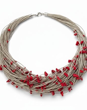 Naszyjnik z lnu z czerwonym koralem, Beezoo