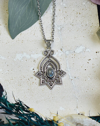 Miedziany posrebrzany wisiorek z labradorytem - etniczny, boho, Spirit Of Copper