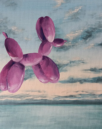 40 x 40cm Piesek balonowy olej na płótnie ręcznie malowany, Ela Kubat Art