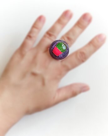 UNIKATOWY pierścień z żywicy : KAKTUS : fiolet, róż, zieleń, kaktusia