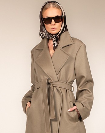 Płaszcz wiązany kolor taupe -kamień, Ola Melcer