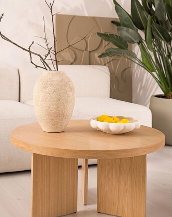 RUMI - okrągły drewniany stolik w stylu JAPANDI, Papierówka Simple form of furniture